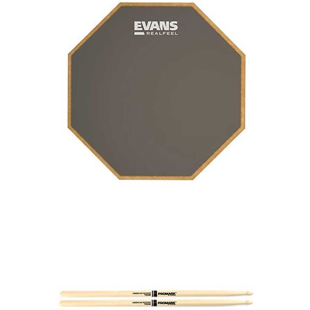 Evans RealFeel 1 sided Practice Pad 6 Inch Promark American Hickory Classic 5A Drumsticks Single Pair